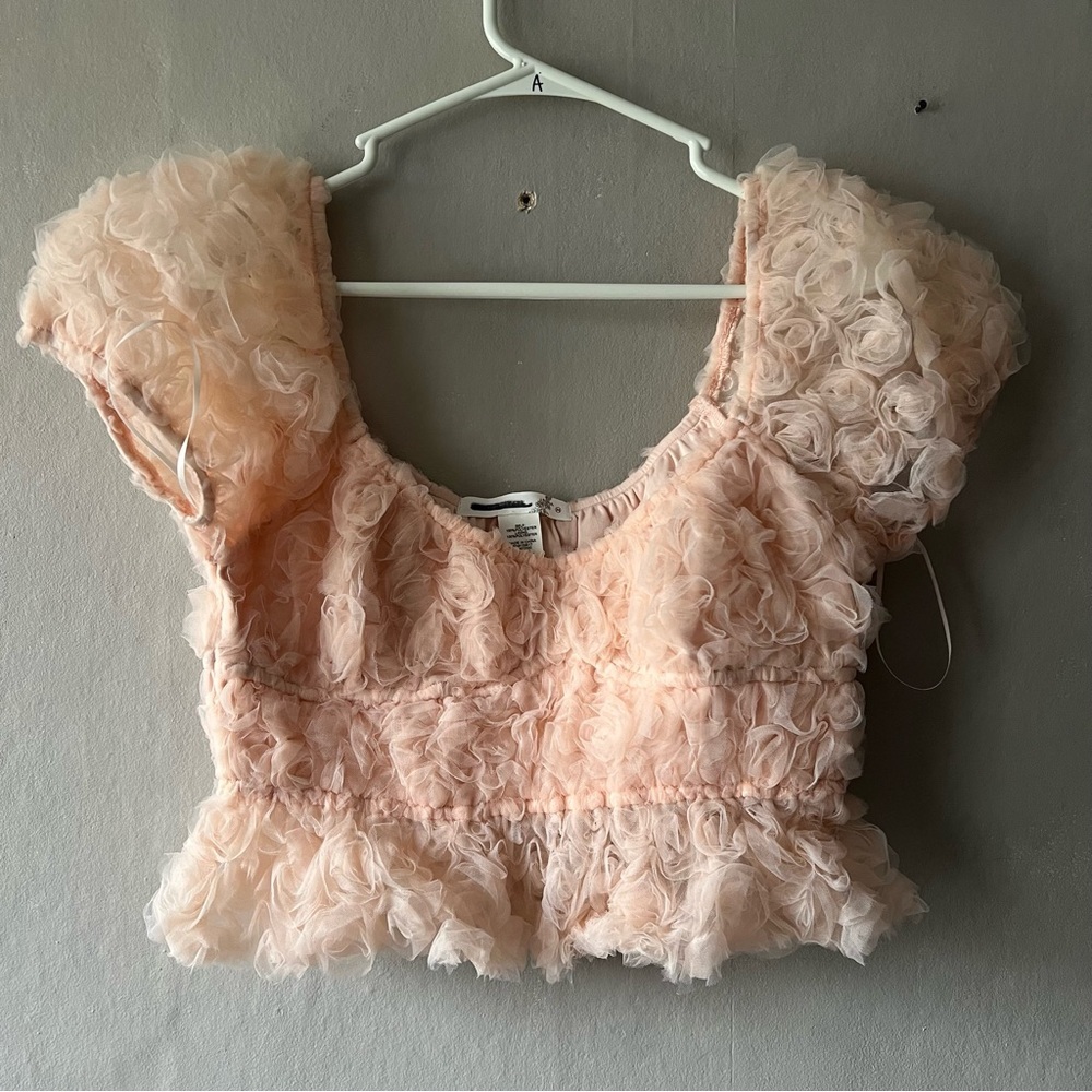 Altar’d State Light Pink Rose Babydoll Mesh Top Size Medium